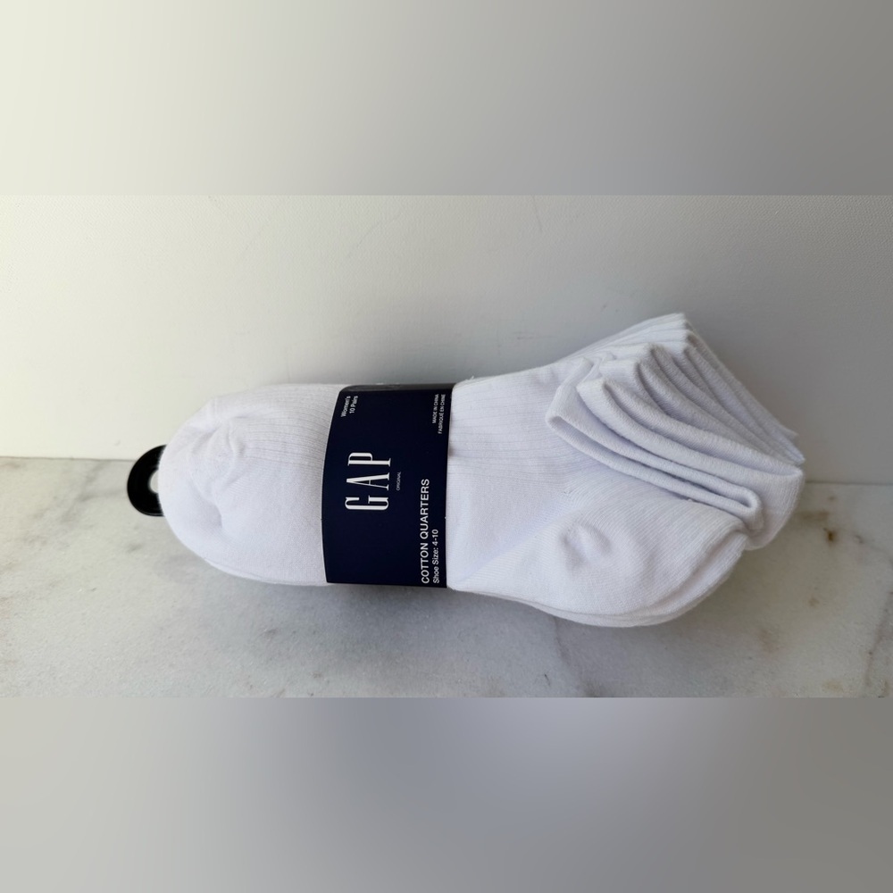 GAP White Cotton Quarter Socks - Pack of 10 - Picture 3 of 9